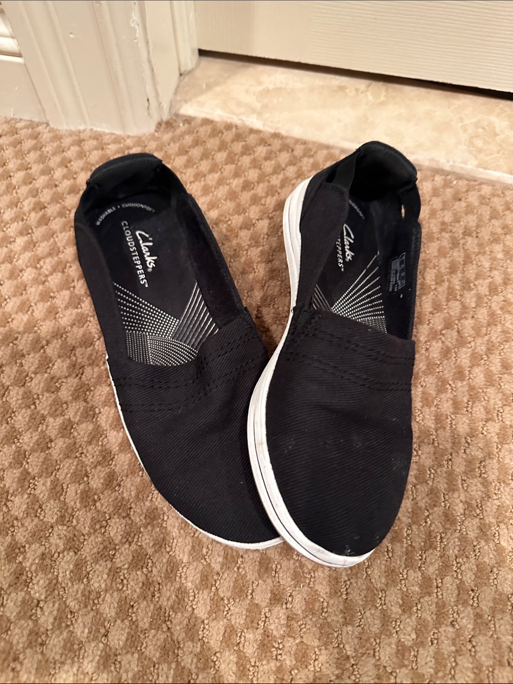 Clarks  Black Slip-On Canvas Loafers